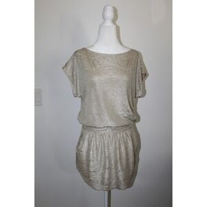 BCBGeneration Silver Metallic Textured Mini Dress Women's 0 Pockets Party Drop